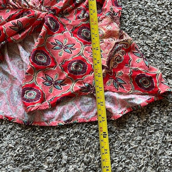 Free People Womens Large Red/Pink Floral Boho Vneck Blouse - Picture 6 of 7